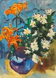 Feuerlilien und Jasmin by Karl Schmidt-Rottluff, 1961, Watercolor, sold Dec 2018