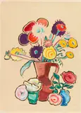 Gabriele Münter, Blumenstillleben mit rotem Krug, 1958, Oil on paper