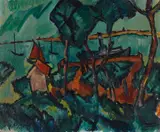 Otto Beyer, Boote und Dampfer im Kurischen Haff (Nidden), 1919, Oil on canvas