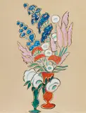 Gabriele Münter, Blumenstillleben mit roter und grüner Vase, 1958, Gouache