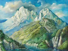 Rudolf Schlichter, Berglandschaft, 1953, Oil on canvas