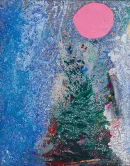 Michael Buthe, Landschaft aus Westfalen oder Eine Tanne (Marokko) im Winter im Schnee, 1990, Mixed media