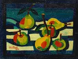 Josef Scharl, Äpfel und Birnen, 1950, Oil on burlap
