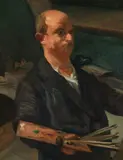 Ludwig Meidner, Selbstporträt an der Staffelei, 1928, Oil on cardboard