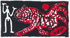 A. R. Penck, Tiger und Jäger, Um 1990, Silkscreen in colors