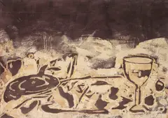 Markus Oehlen, Schallplatte, Rotwein (Stillleben), 1981, Mixed media