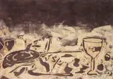 Markus Oehlen, Schallplatte, Rotwein (Stillleben), 1981, Mixed media