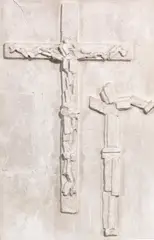 Relief mit zwei Kruzifixdarstellungen by Fritz Wotruba, 1965, Plaster, sold Dec 2018