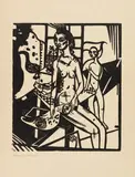 Heinrich Campendonk, Interieur mit zwei Akten, 1918, Woodcut