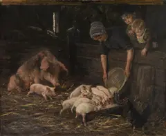 Max Liebermann, Die Wochenstube - Schweinekoben, 1888, Oil on canvas