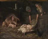 Max Liebermann, Die Wochenstube - Schweinekoben, 1888, Oil on canvas