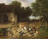 Carl Jutz, Sommerlicher Hühnerhof, 1862, Oil on canvas