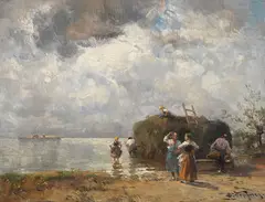 Heuschiff am Chiemsee by Josef Wopfner, 1915/1920, Oil on panel, sold Nov 2018