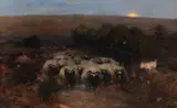 Heinrich von Zügel, Heimkehrende Heidschnuckenherde bei Mondaufgang