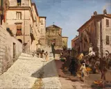 Oswald Achenbach, Ansicht von Genzano mit der Kirche Santa Maria della Cima