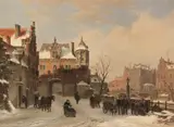 Bartholomeus van Hove, Winterliche Stadtansicht, Wohl um 1840, Oil on panel