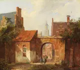 Cornelis Springer, Holländisches Städtchen mit Torbogen, Wohl um 1860, Oil on panel