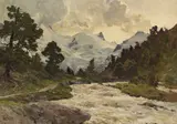 Edward Harrison Compton, Landschaft mit reißendem Bergbach