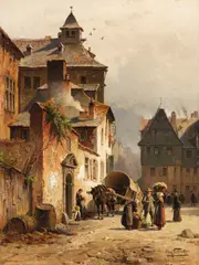 August Eduard Schliecker, Stadtansicht (Lüttich?), Wohl um 1860, Oil on canvas