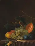 Johann Daniel Bager, Stillleben mit Trauben, Pfirsichen, Zwetschgen und Melone, Wohl um 1800, Oil on panel