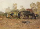 Hugo Mühlig, Bei der Ernte (Niederrhein?), Um 1900, Oil on panel