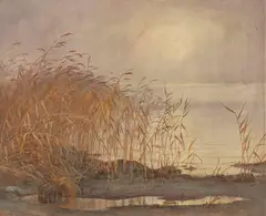 Rudolf Sieck, Schilfufer am Chiemsee, Wohl um 1920, Tempera