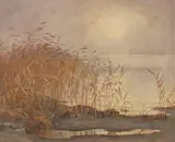 Rudolf Sieck, Schilfufer am Chiemsee, Wohl um 1920, Tempera