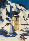 Alfons Walde, Aurach bei Kitzbühel, 1926/1928, Oil on cardboard