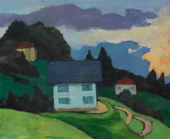 Gabriele Münter, Haus am Hang, Um 1940, Oil