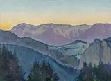 Koloman Moser, Blick auf die Rax von der Villa Mautner v. Markhof im Abendlicht