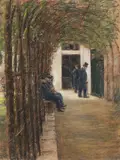 Max Liebermann, Altmännerhaus in Amsterdam (Garten im Brentanostift in Amsterdam), Um 1880, Pastel