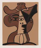 Grande tête de femme au chapeau by Pablo Picasso, 1962, Linocut, sold Jun 2018