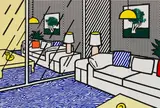 Roy Lichtenstein, Wallpaper with Blue Floor Interior, 1992, Silkscreen in colors