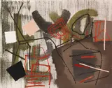 Fritz Winter, Rote Linien, 1953, Oil on burlap