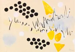 Komposition mit schwarzen Punkten by Ernst Wilhelm Nay, 1954, Watercolor, sold Jun 2018