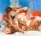 Willi Sitte, Liebespaar auf blauem Grund, 1981, Oil