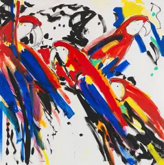 Luciano Castelli, Papageien, 1992, Öl auf Leinwand