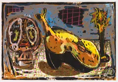 Stillleben by Markus Lüpertz, Wohl 1990, Woodcut in colors, sold Jun 2018