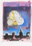 Jörg Immendorff, Ohne Titel (Mond über Düsseldorf), 1997, Gouache