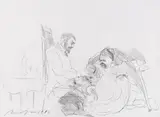 Alfred Hrdlicka, Michail Iwanowitsch Tschigorin und Steinitz in Havanna, 1982, Charcoal drawing