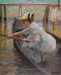 Edward Cucuel, Abendfahrt, Wohl um 1920, Oil on cardboard