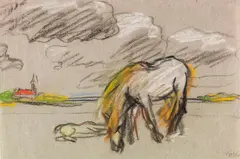 Emil Nolde, Pferd mit Fohlen, Um 1920, Pastel