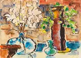Silberlinge und Campanula by Karl Schmidt-Rottluff, 1968, Watercolor, sold Jun 2018