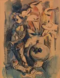 Max Pechstein, Blumenstillleben mit Puto und Calla, 1919, Watercolor