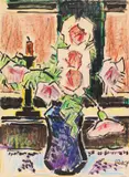 Karl Schmidt-Rottluff, Blumenstillleben mit Malven, 1964, Brush and India ink drawing