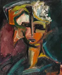 Bruno Krauskopf, Weiblicher Kopf mit einer Blüte im Haar, Um 1955, Oil on canvas