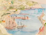 Erich Heckel, Blick auf den Hafen von Nizza, 1958, Watercolor