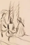 August Macke, Studie sitzender Mädchen (verso: Krankenhaus in Oberhofen), 1913, Charcoal drawing