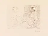 Sculpteur et son modèle avec un buste sur une colonne by Pablo Picasso, 1933, Etching, sold Jun 2018