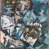 Werner Scholz, Antigone und Ödipus, 1961, Oil on cardboard